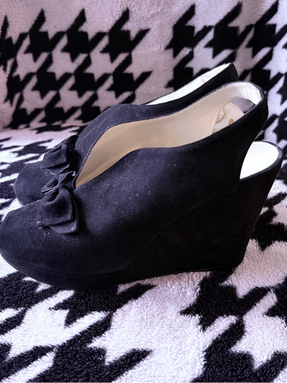Ferragamo Black Suede Wedge Slingback with Bow